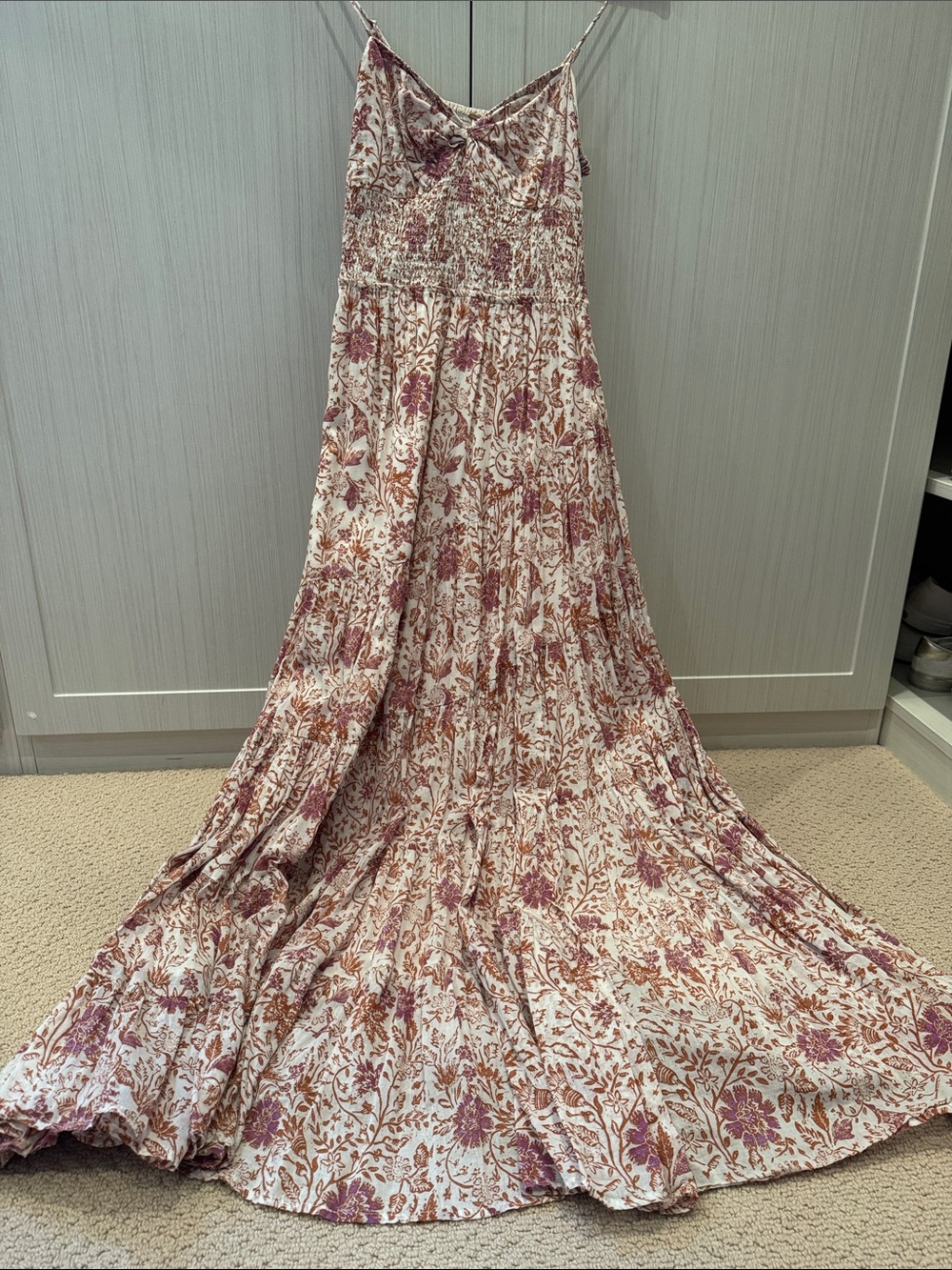 Free People Floral Smocked Maxi Dress — Pink & Cream